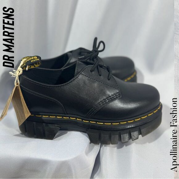 DR MARTENS AUDRICK NAPPA LEATHER PLATFORM SHOES IN BLACK 10 LADIES NWT - Picture 1 of 9
